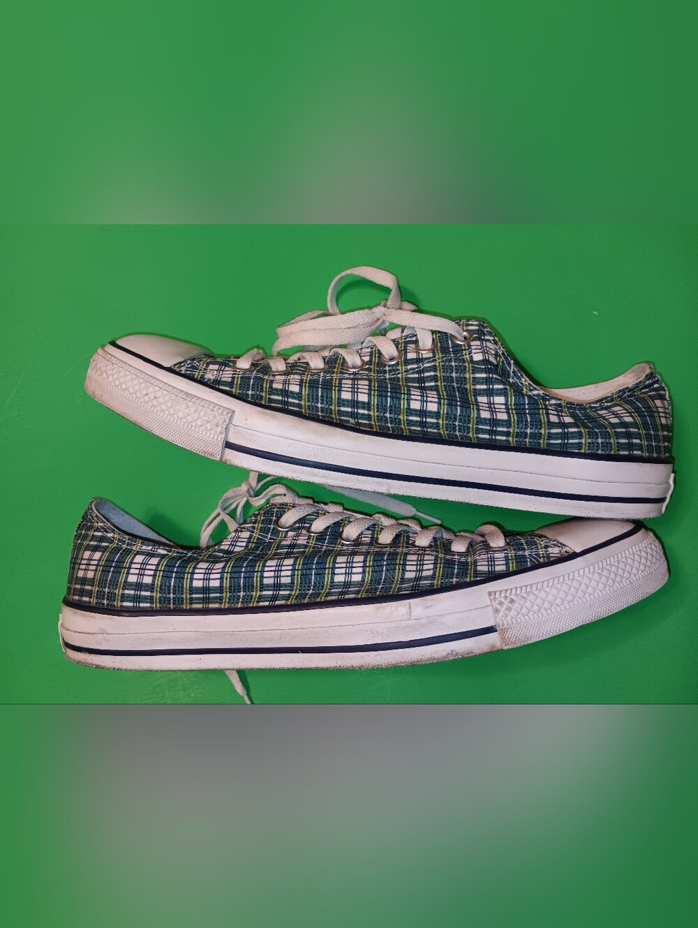 2008 Converse Green/White Plaid Low Top Shoes/Sneakers Preowned Men's Size 12 - Picture 8 of 13